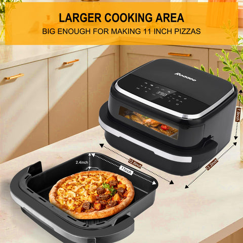 Roaaee dual heating elements speed up cooking evenly.