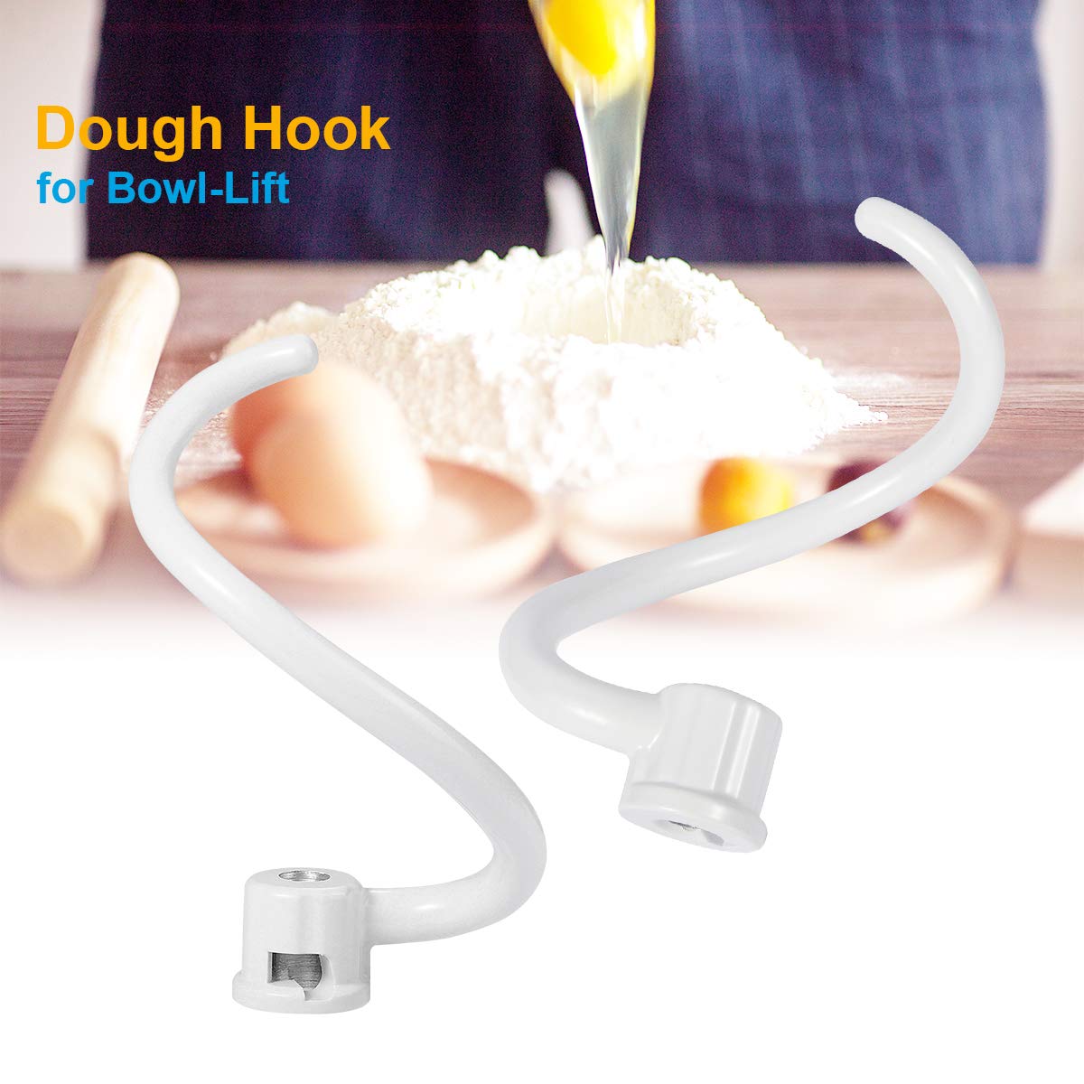 Roabertic coated metal dough hook gliding through dough during kneading
