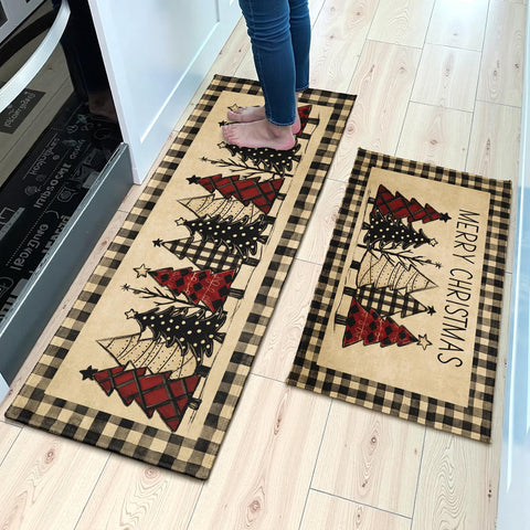 Robvobe Merry Christmas kitchen mats 17x47 XL deliver underfoot warmth and extensive coverage against spills.