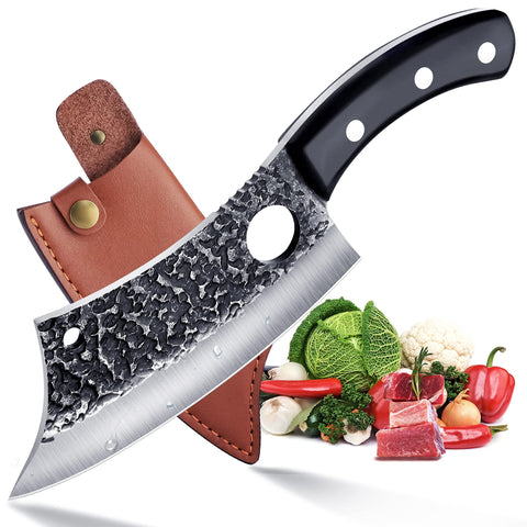 ROCOCO 6.3-inch cleaver blade close-up shows a precise edge.