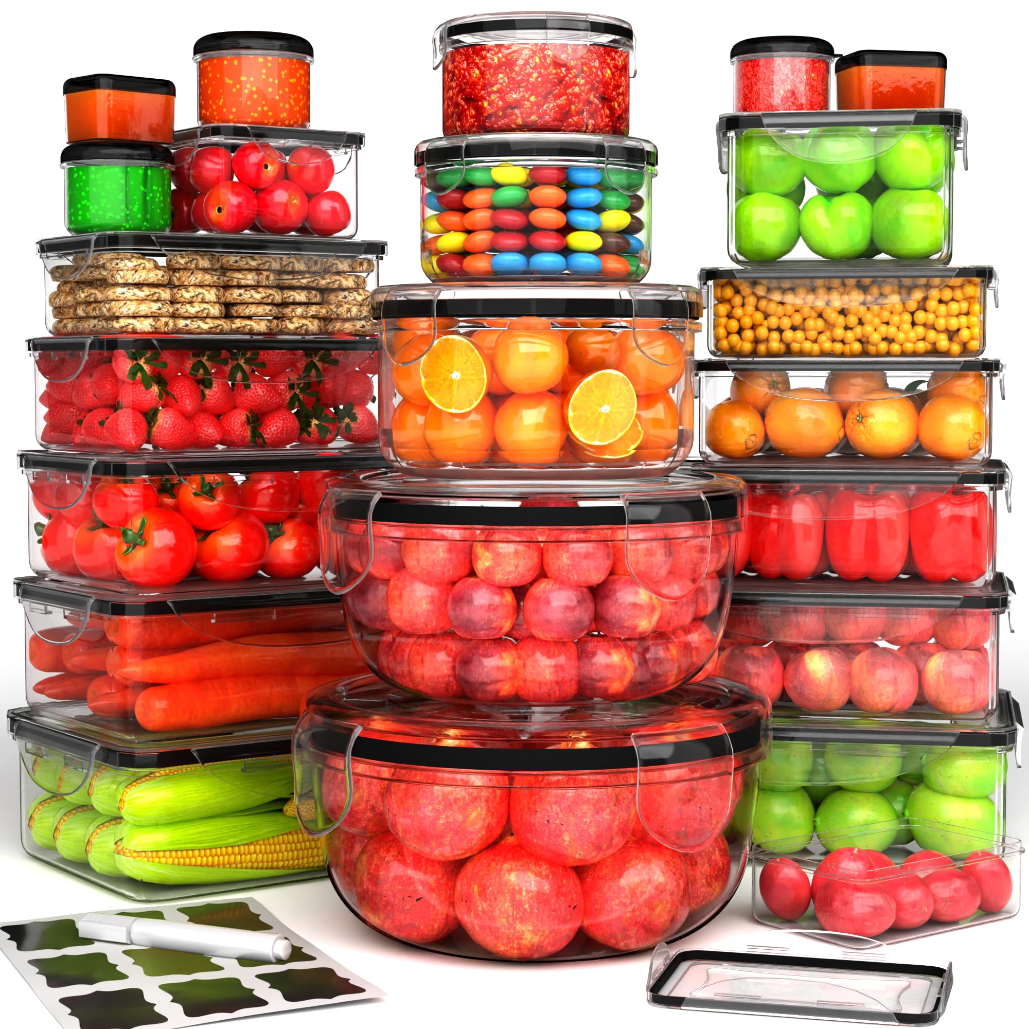 RockBerry 44-pc set with clear rectangular and round containers for meal prep