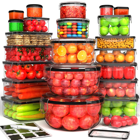 RockBerry 44-pc set with clear rectangular and round containers for meal prep