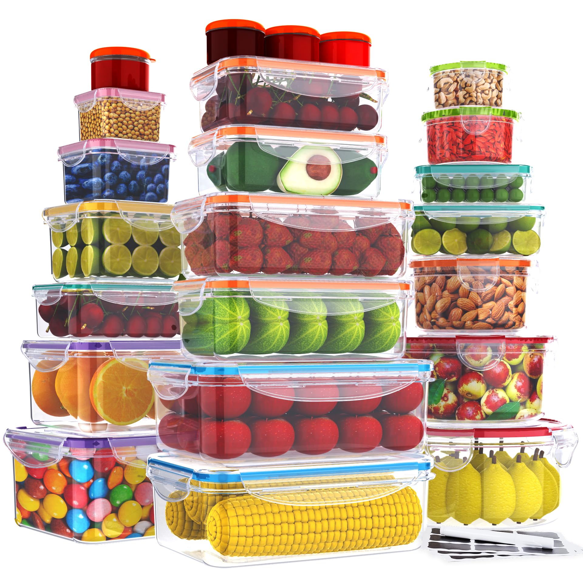 RockBerry 46-piece container set with clear lids for organized pantry storage