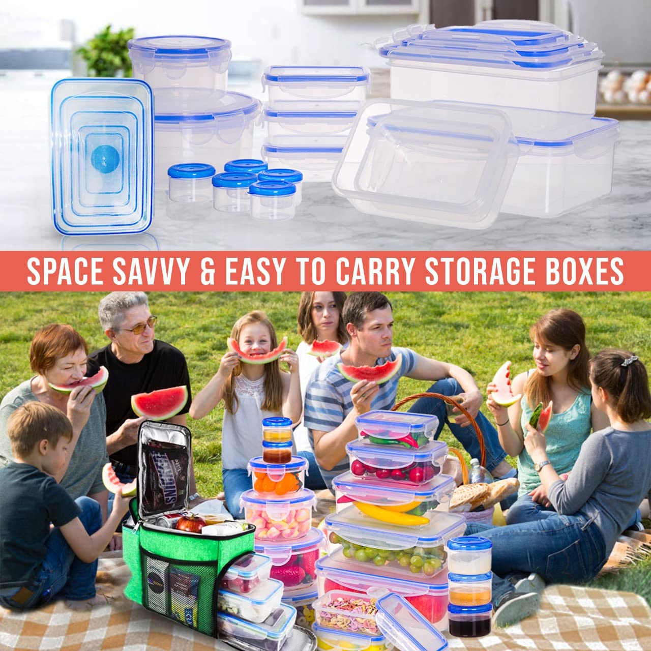 RockBerry clear plastic bowls support space-saving fridge organization.