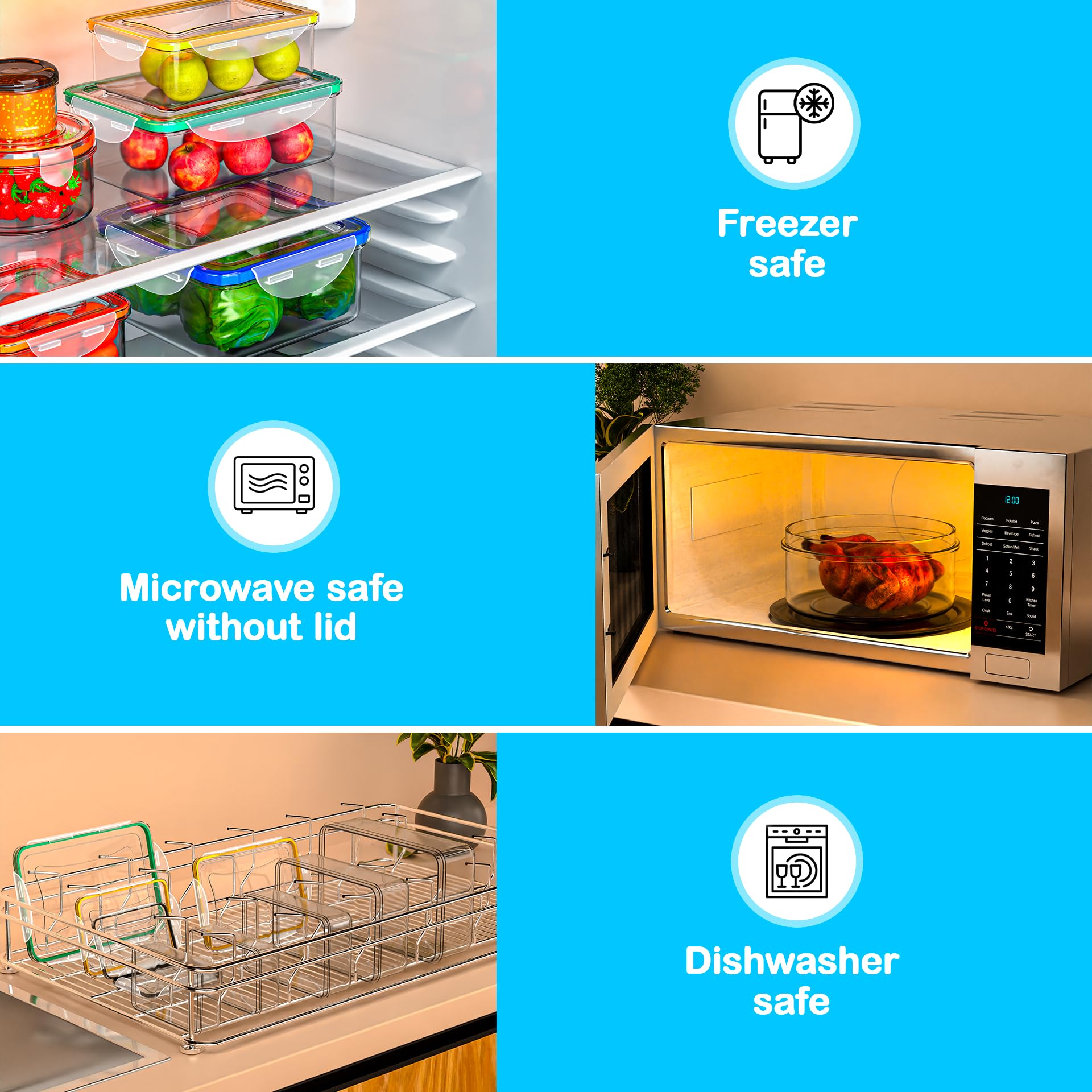 RockBerry freezer-safe reusable plastic containers keeping meals fresh.
