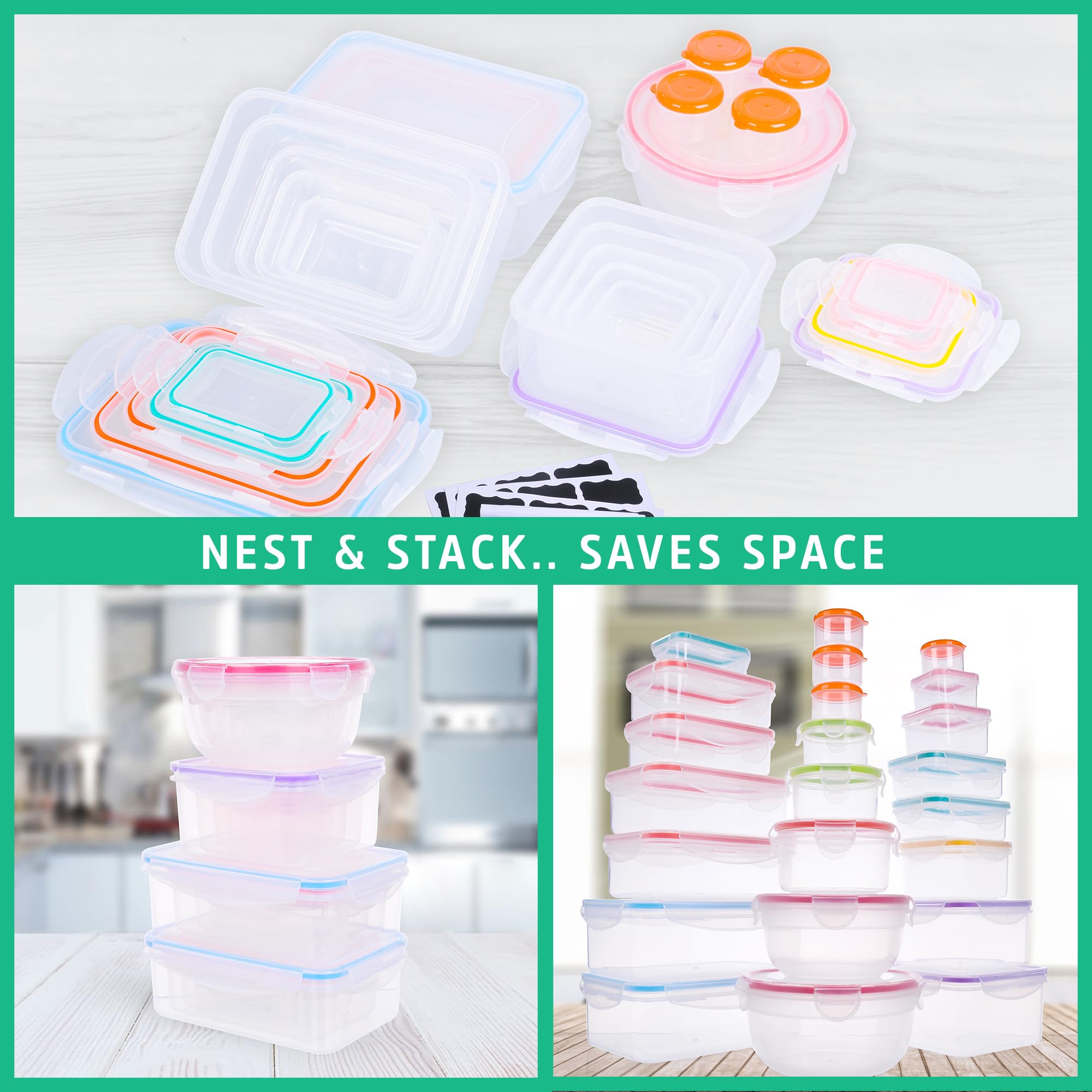 RockBerry rectangular 50.7oz container stacked for fridge organization