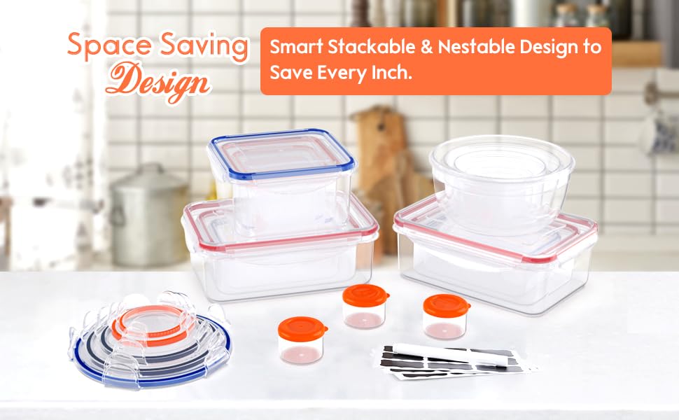 RockBerry stackable clear containers saving fridge and pantry space.