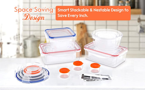 RockBerry stackable clear containers saving fridge and pantry space.