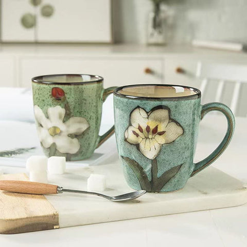 Rockgoldbug 12oz mug with pink pattern for cozy coffee moments