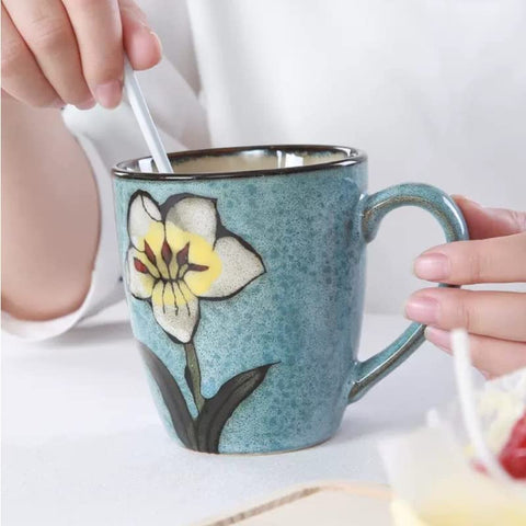 Rockgoldbug mug in a kitchen cafe setup, microwave friendly
