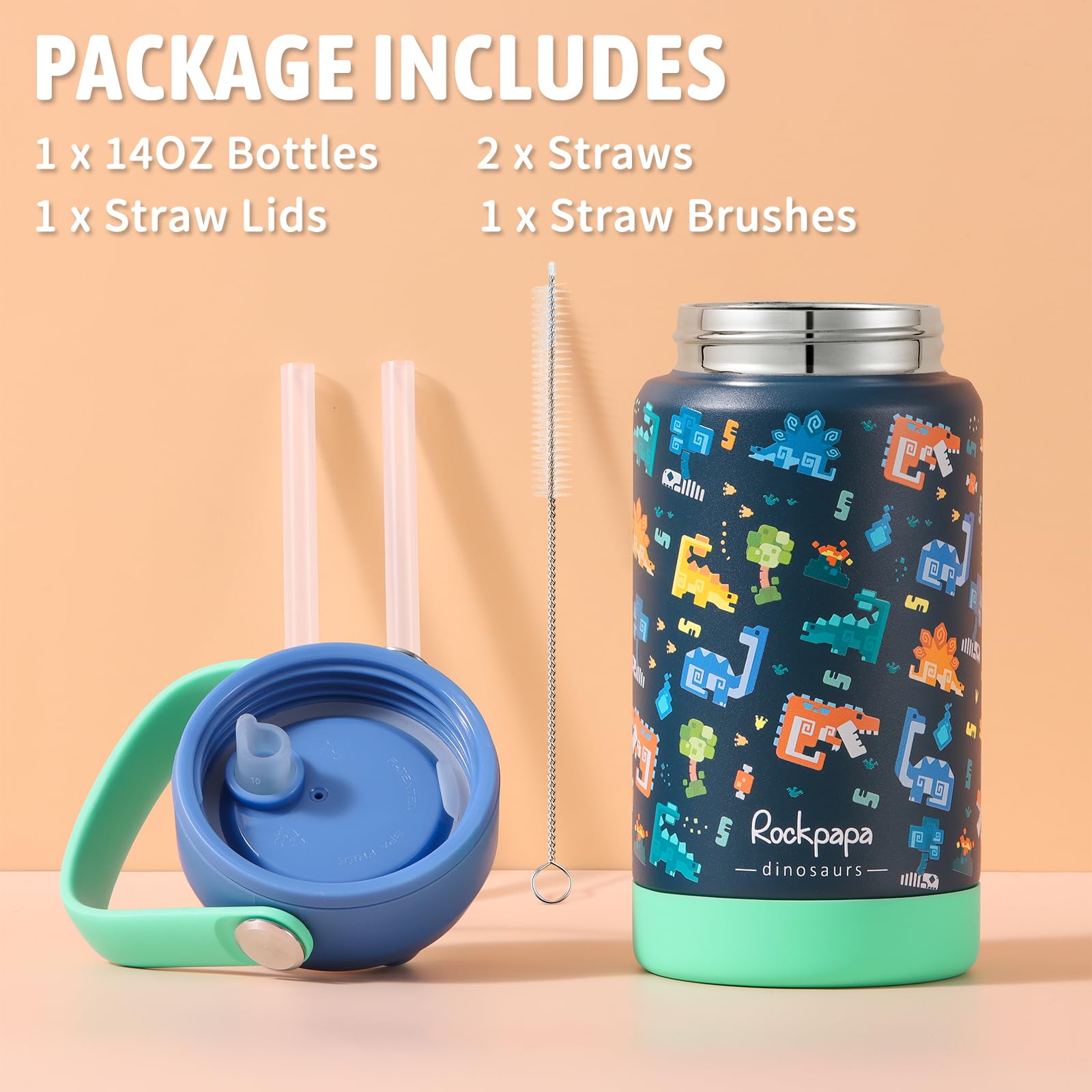 Rockpapa travel friendly bottle with handle fits backpacks and cup holders