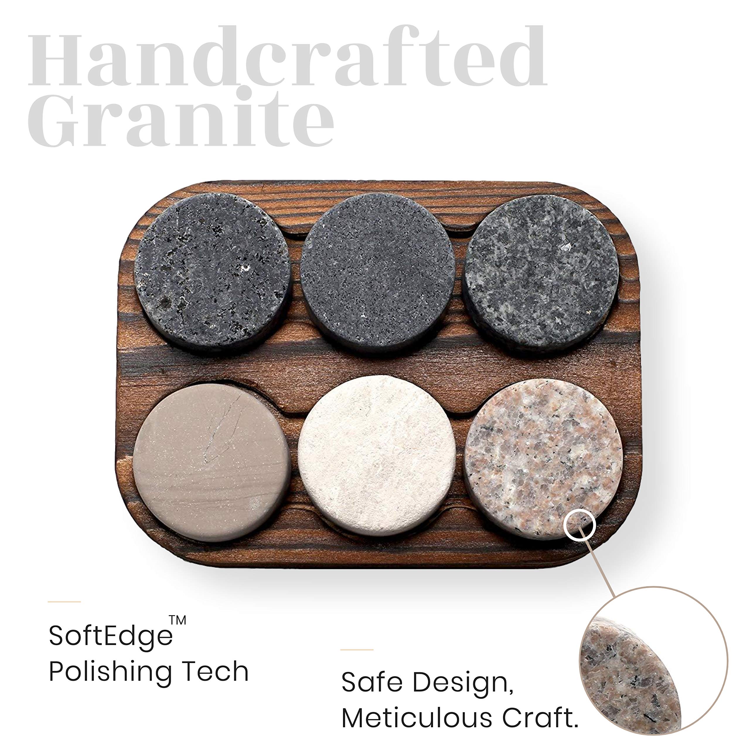 Rocks chilling stones in the hardwood presentation tray for gifting.