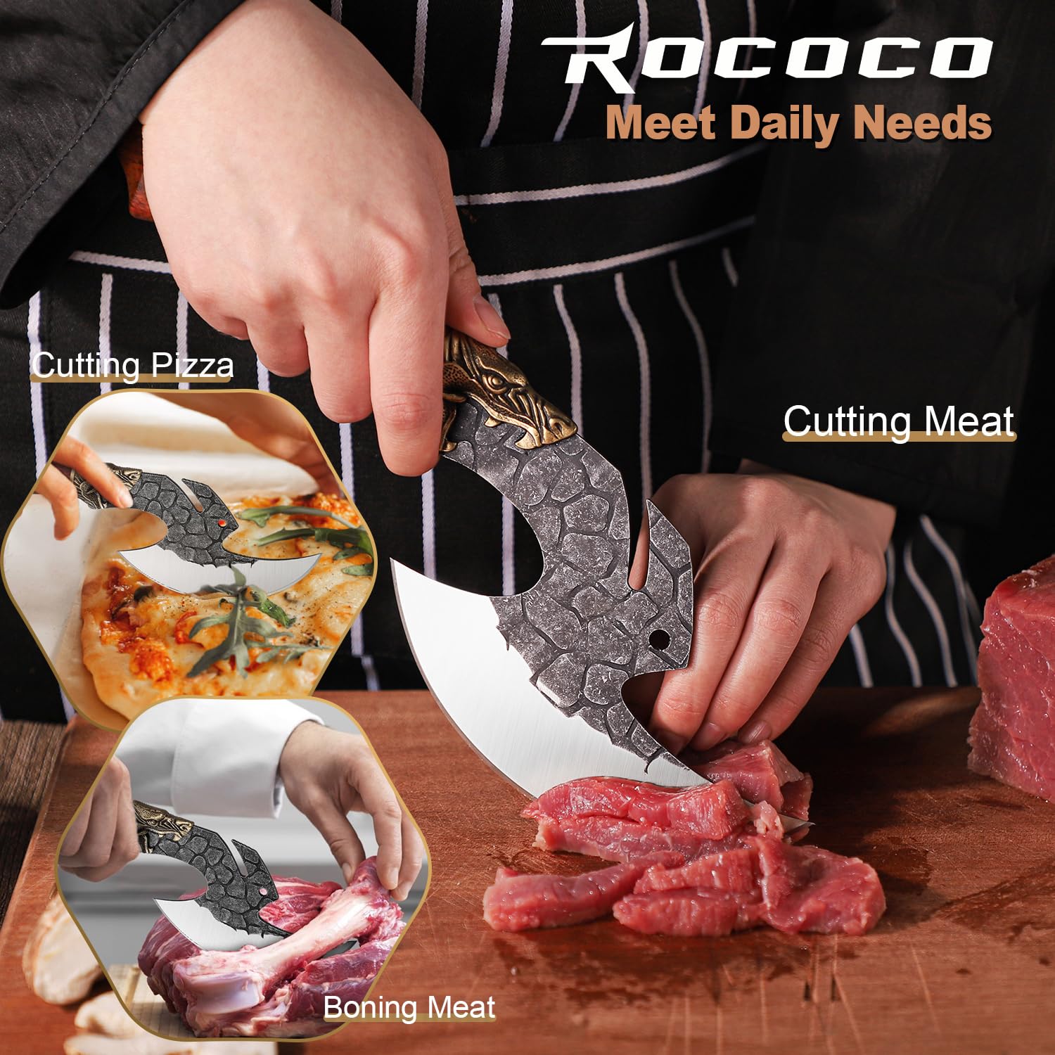 ROCOCO Viking Cleaver wooden handle for comfortable, balanced grip