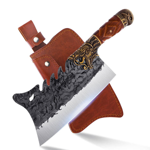 ROCOCO cleaver with rosewood handle for precise bone chopping and comfortable grip.