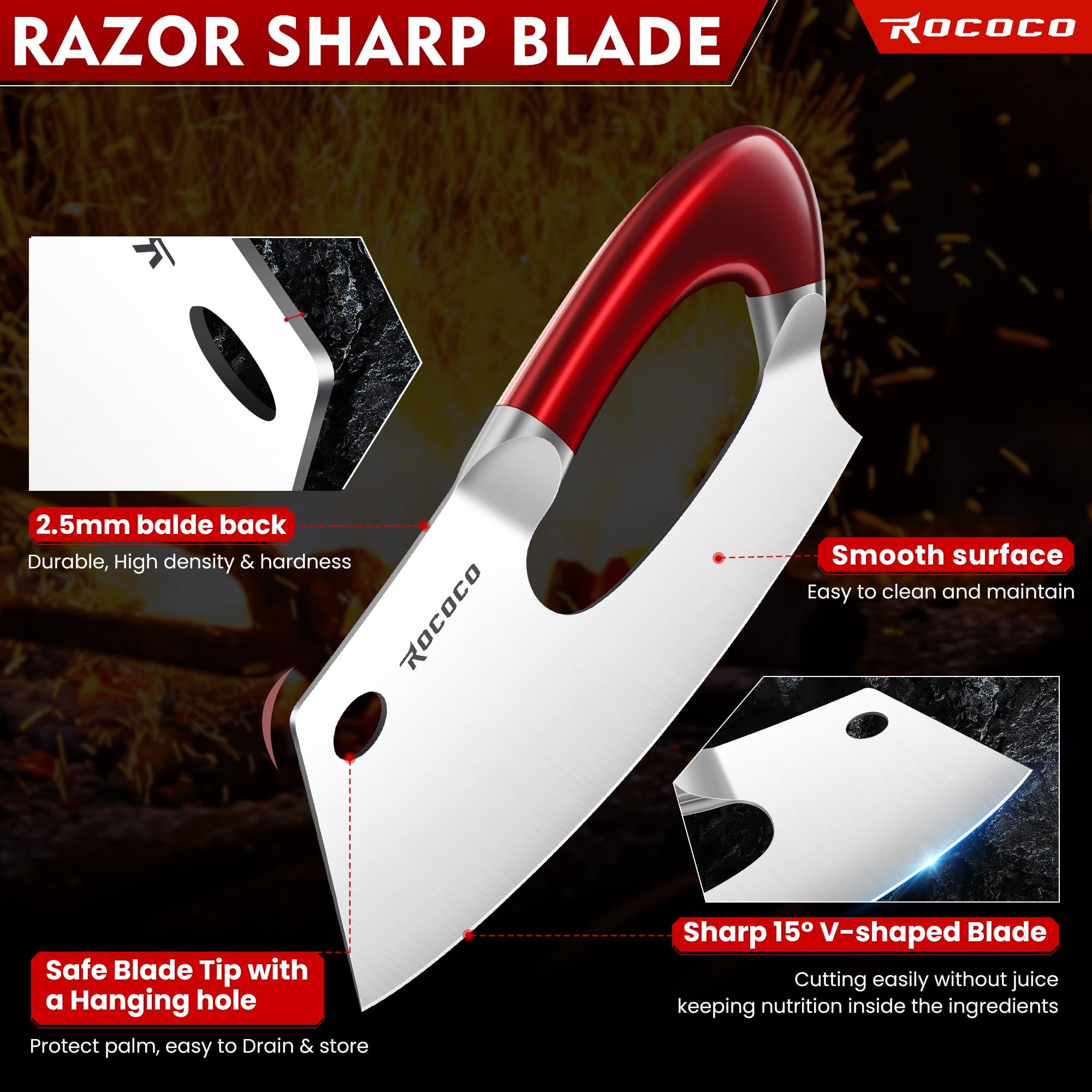ROCOCO blade edge minimizes resistance for clean, efficient slicing.
