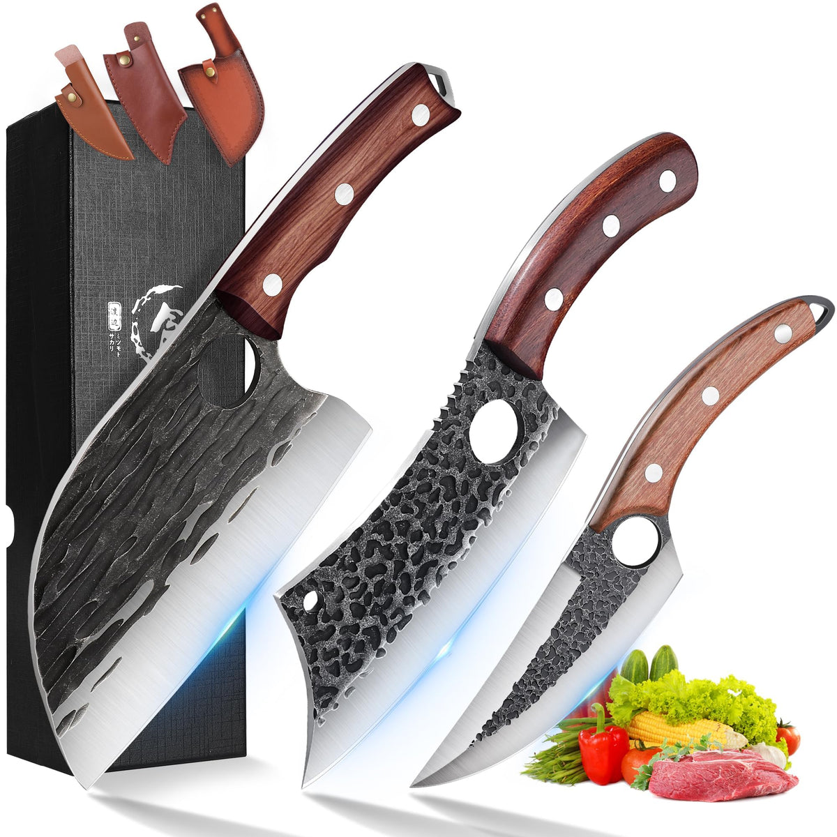 Rococo Serbian chef knife edge close-up with precise V-edge.