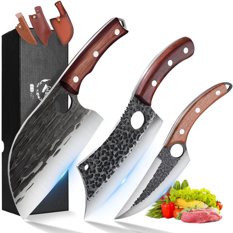 Rococo Serbian chef knife edge close-up with precise V-edge.