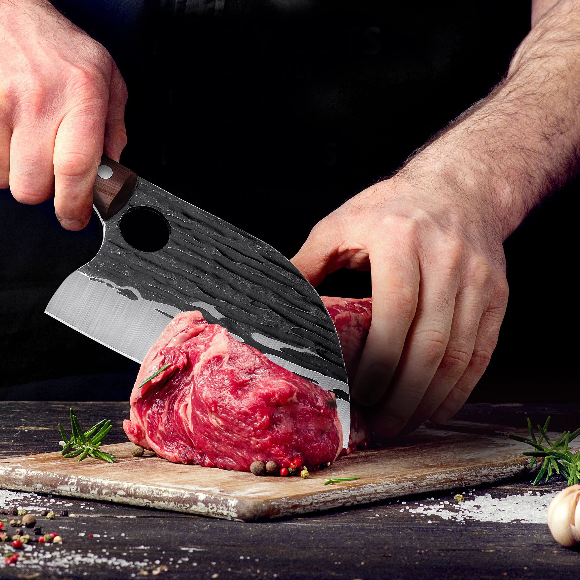 Rococo Viking knife curved blade in action for efficiency.