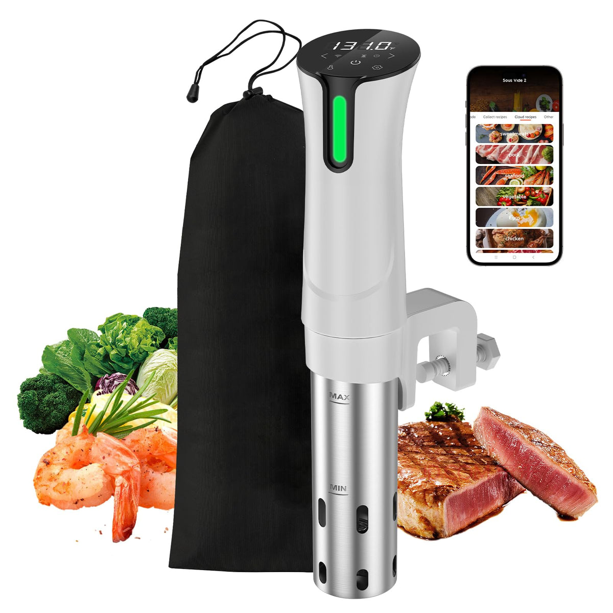 Rocyis 5G WiFi sous vide machine control panel for precise, hands-free cooking.