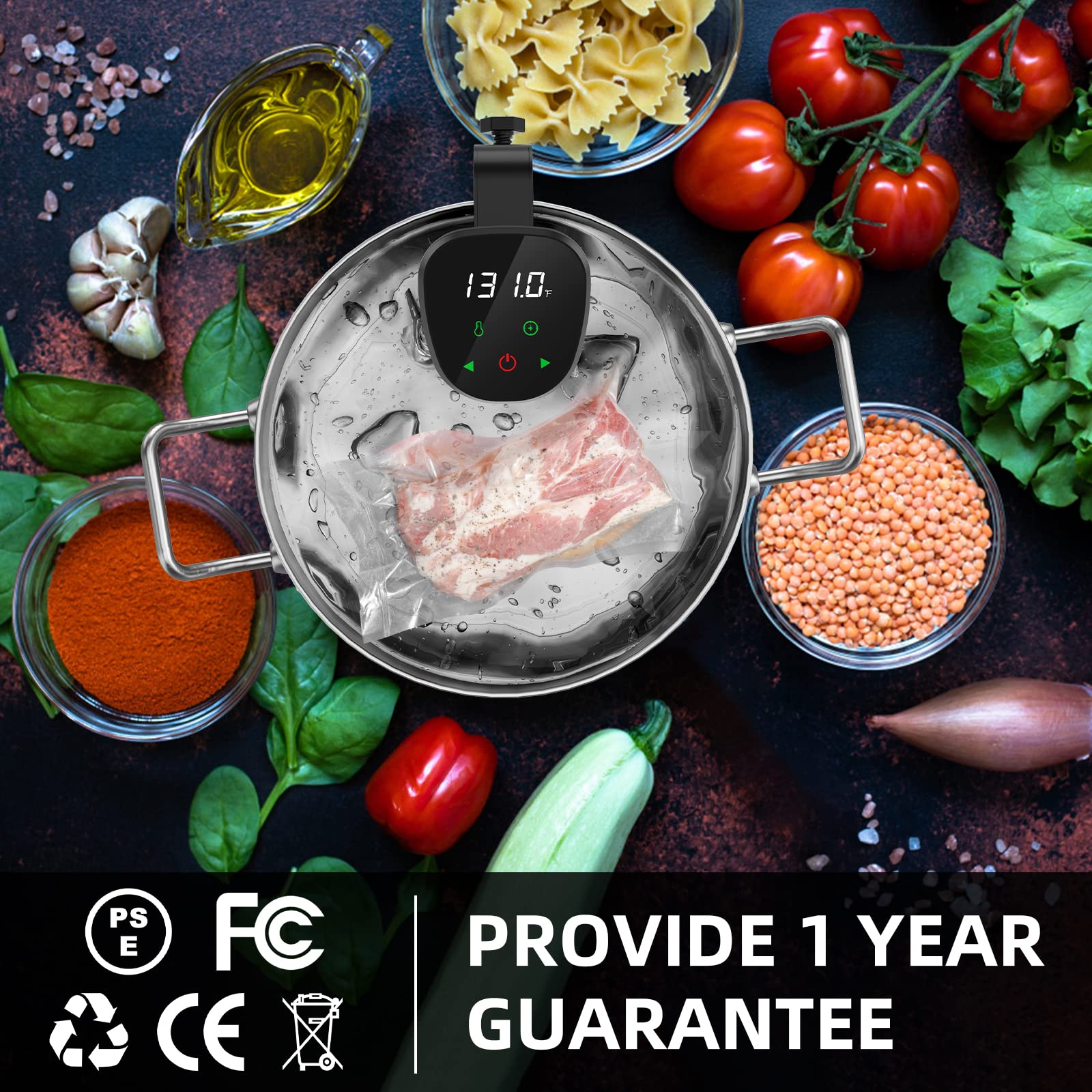 Rocyis sous vide kit features a precise thermostat for accurate cooking.