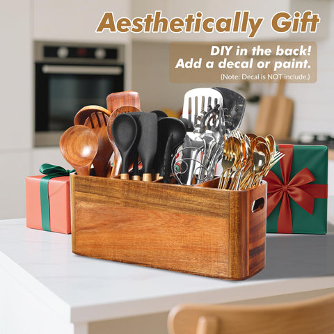 Rodelna countertop-display rustic minimalist utensil holder shows natural wood grain.