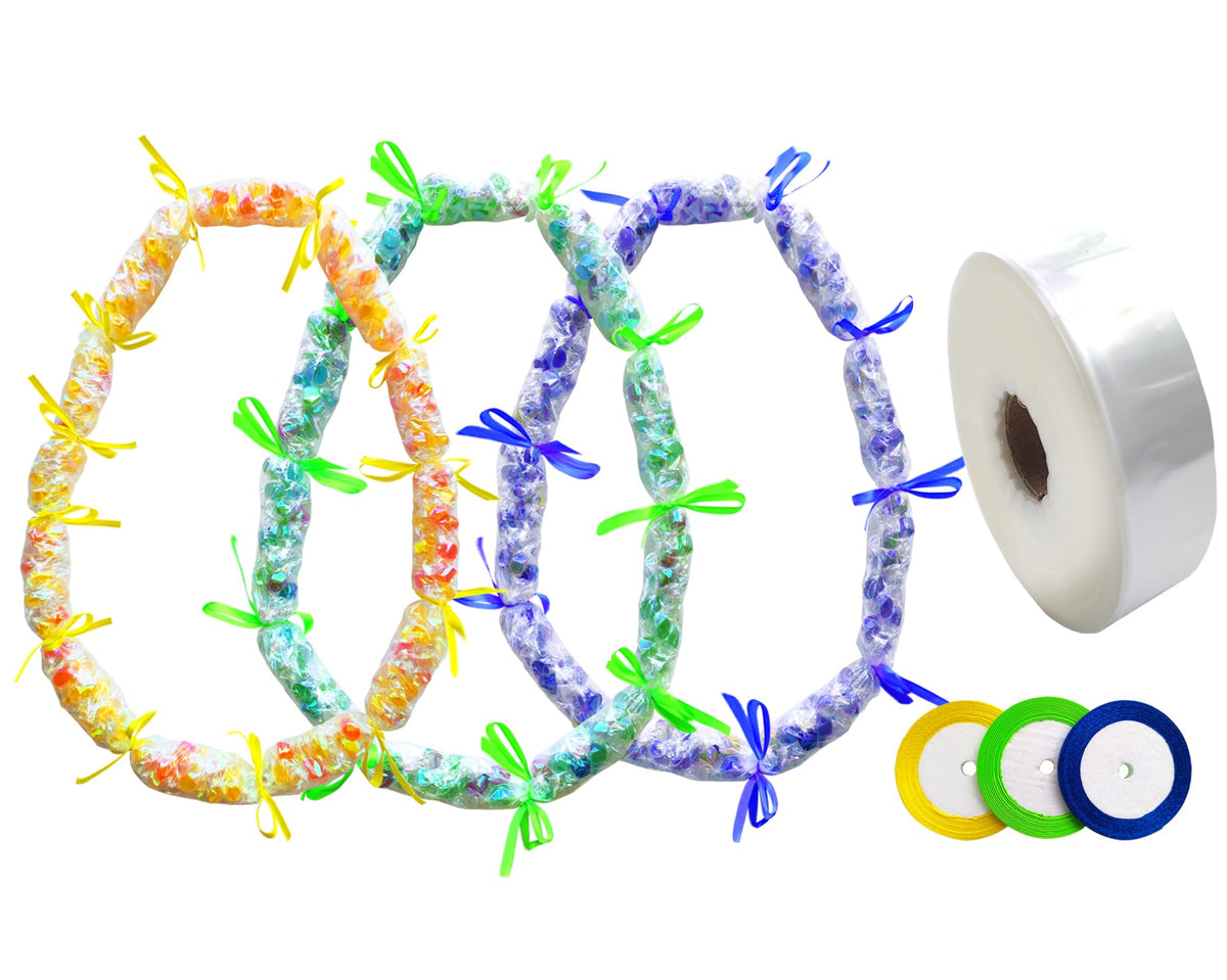 Rodudu Candy Lei Kit poly tubing close-up showing durable, flexible wrapping for party favors.