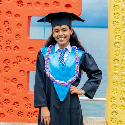 Rodudu Candy Lei Kit tying ribbons to finish sections and decorate leis.