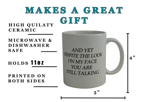 Rogue River Tactical funny mug on office desk, great conversation starter.