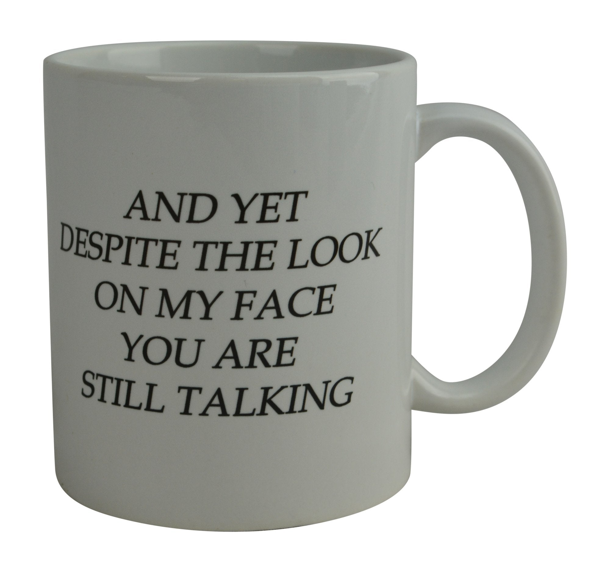 Rogue River Tactical funny mug text close-up, bold message boosts mood.