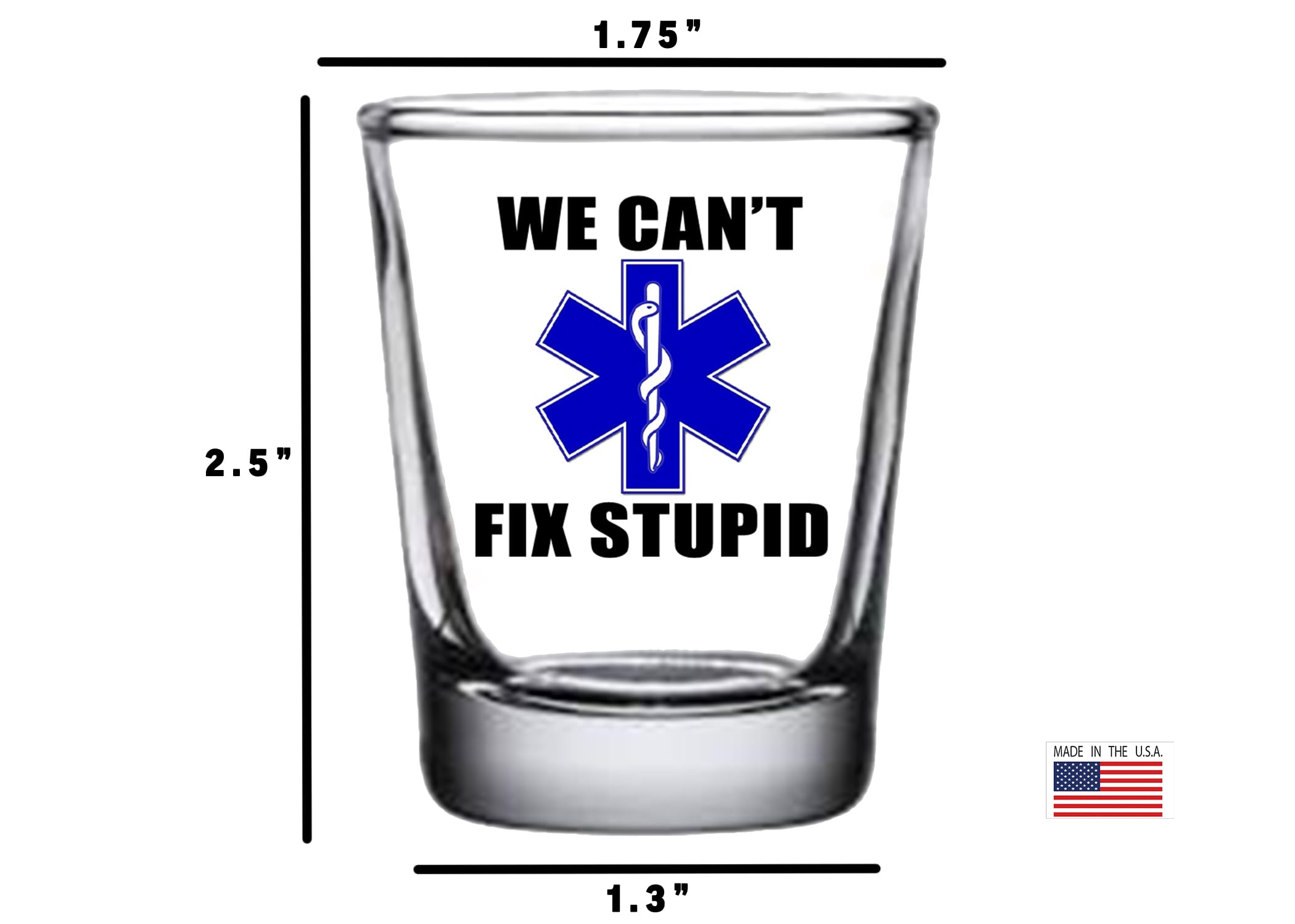 Rogue River Tactical heavy solid-base shot glass prevents spills during cheers.
