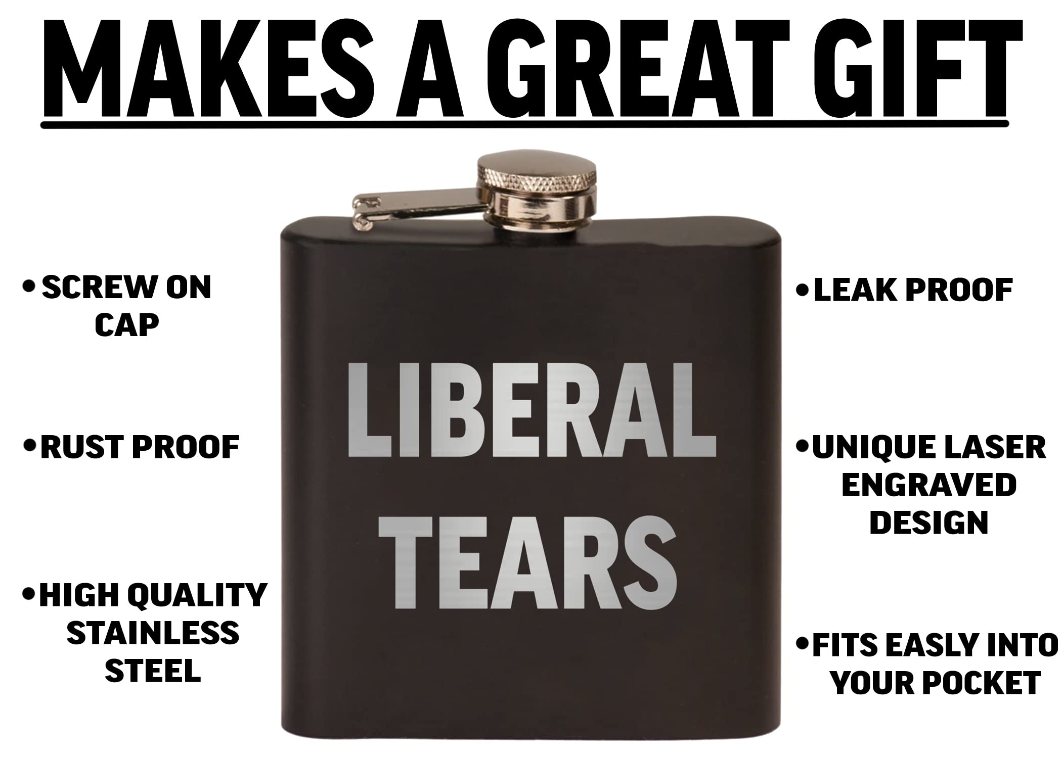 Rogue River Tactical stainless steel hip flask with leakproof cap for on-the-go sipping.
