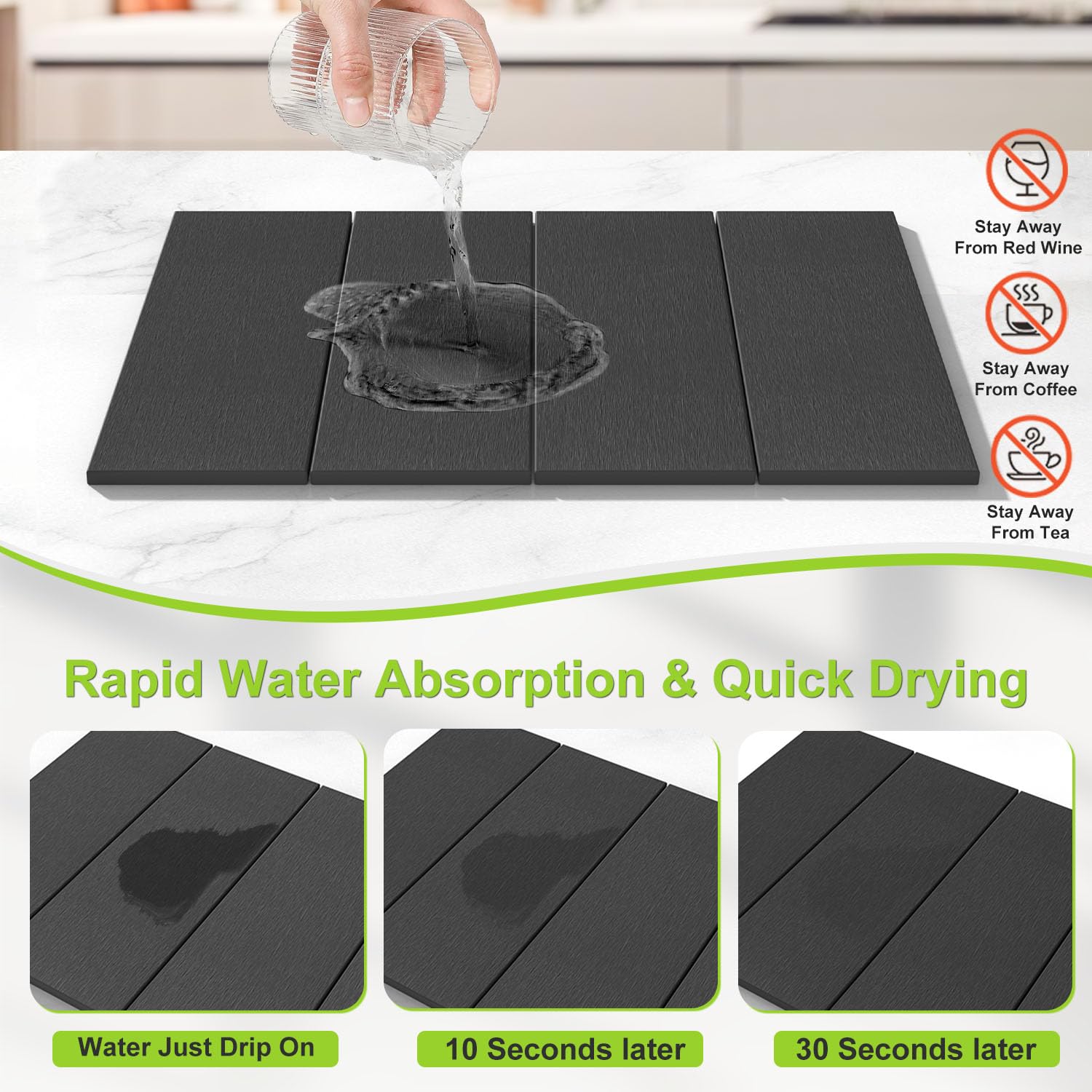ROLENTIC stone drying mat with diatomaceous earth core for fast moisture absorption.
