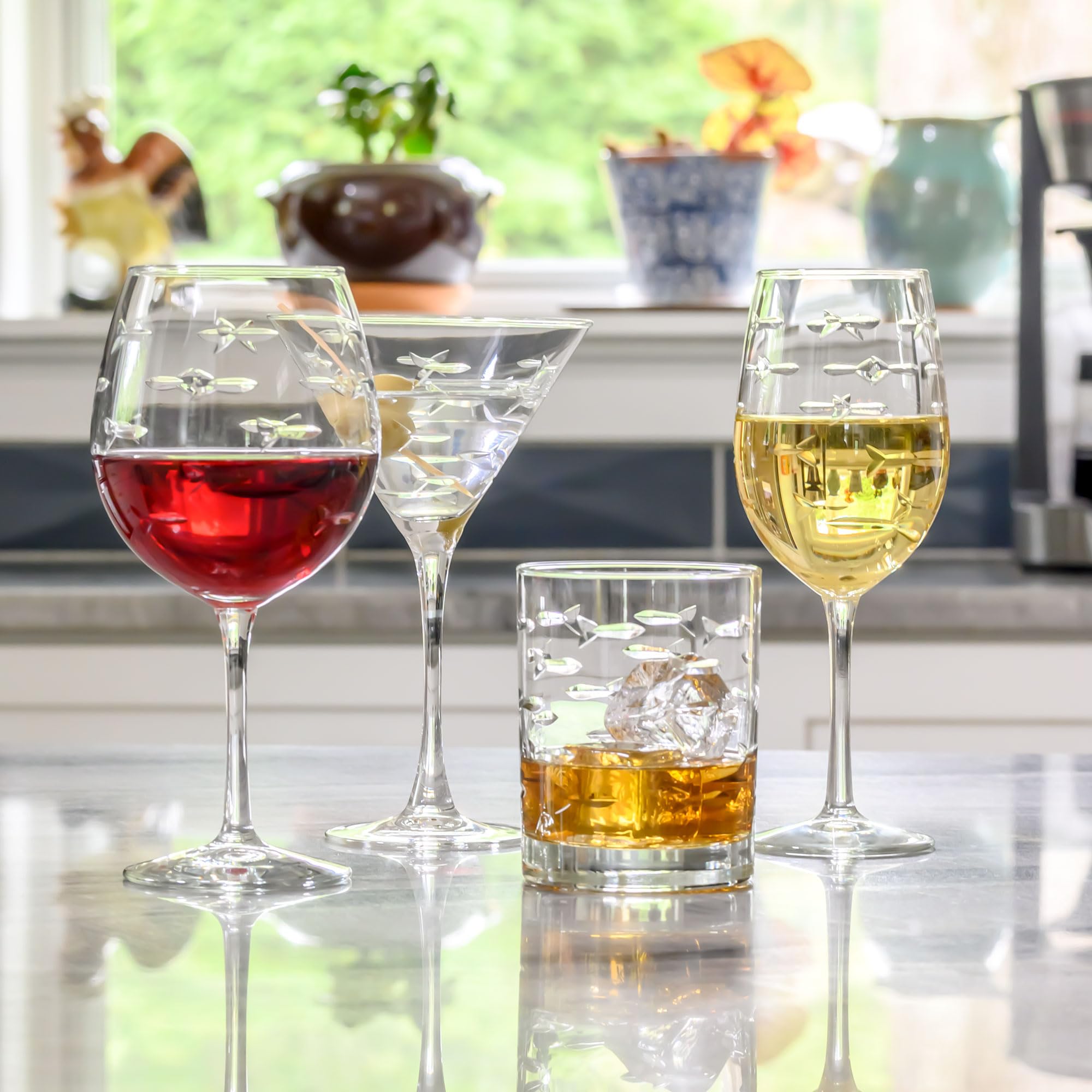 Rolf Glass School of Fish set of 2 glasses enhances home bar presentation