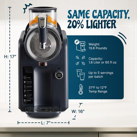 Roman Ventures slushie machine capacity one point eight liters supports up to five servings.