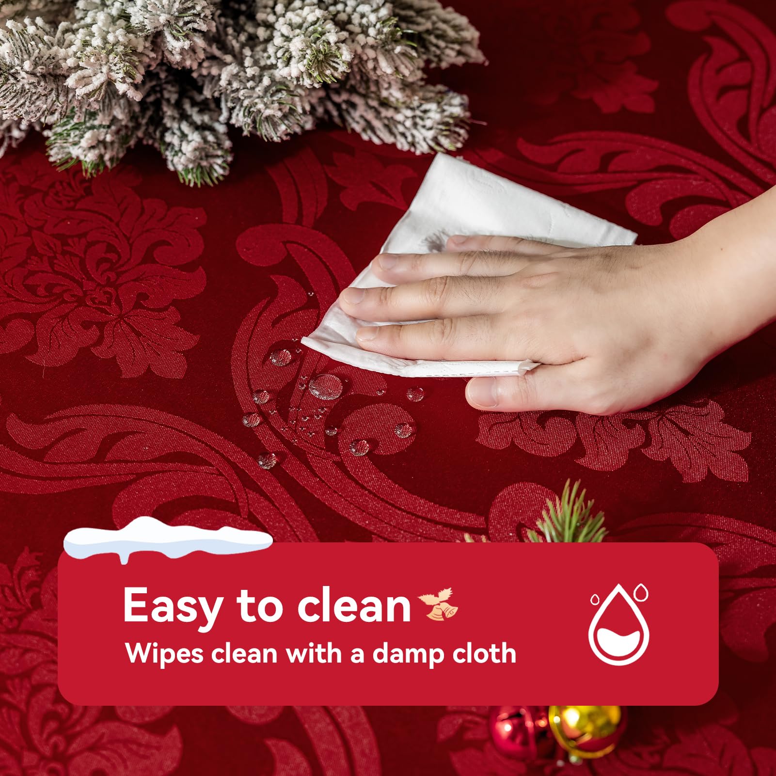 Romanstile Christmas jacquard tablecloth drapes elegantly for a shimmering holiday dining scene.