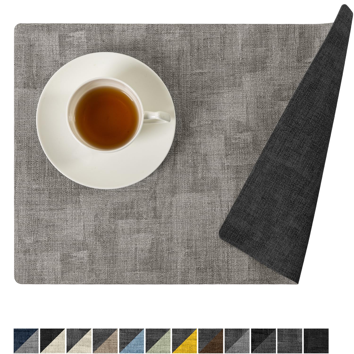 Romanstile dual-sided placemats in gray and light gray for quick, matching table styling.