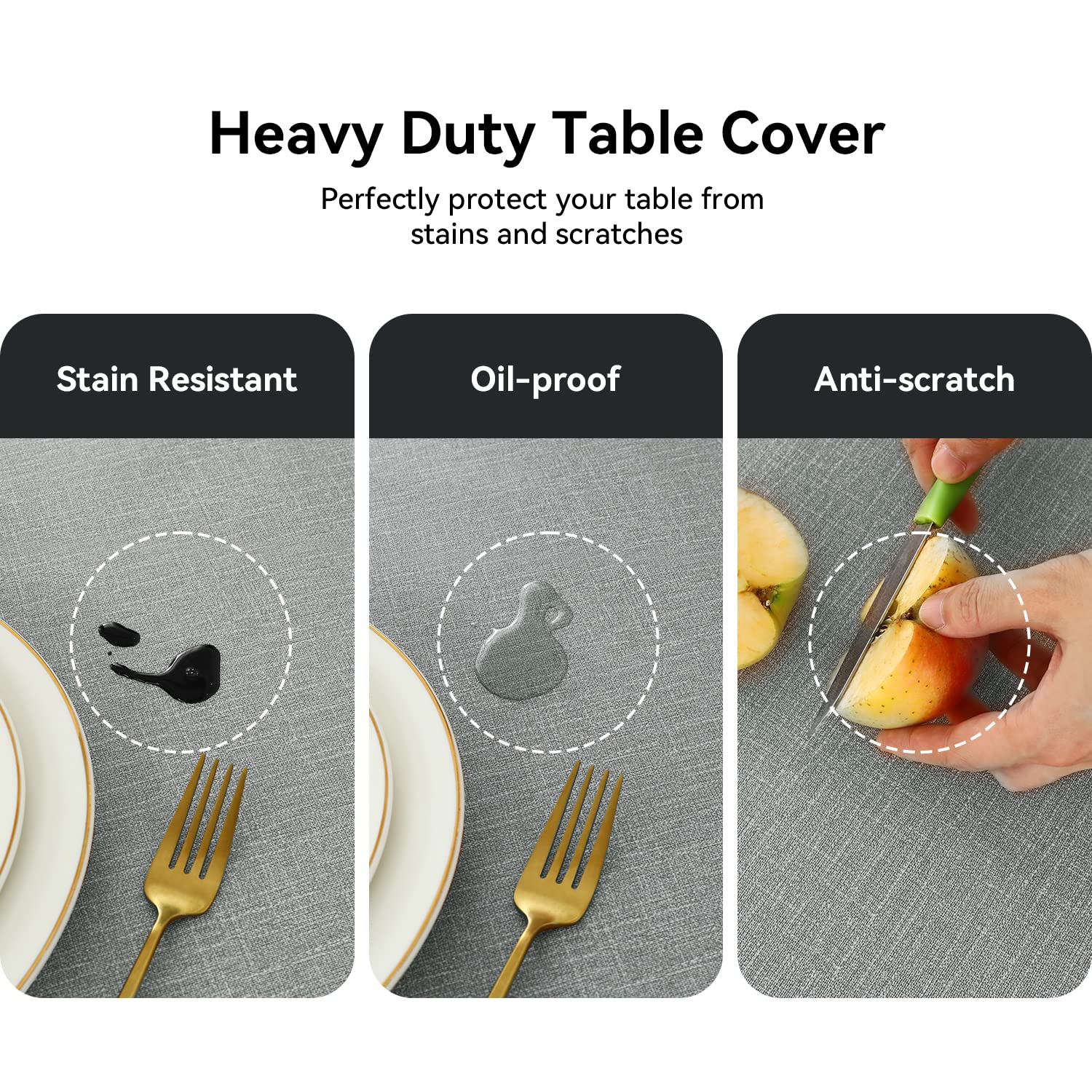 Romanstile durable PVC tablecloth protects against heat and scratches.