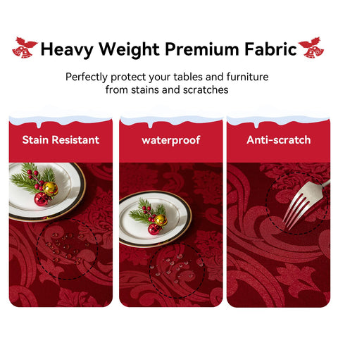 Romanstile easy-care tablecloth resists stains and handles busy holiday cleanup.