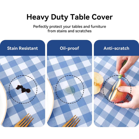 Romanstile easy wipe-clean tablecloth keeps setups tidy for outdoor events.