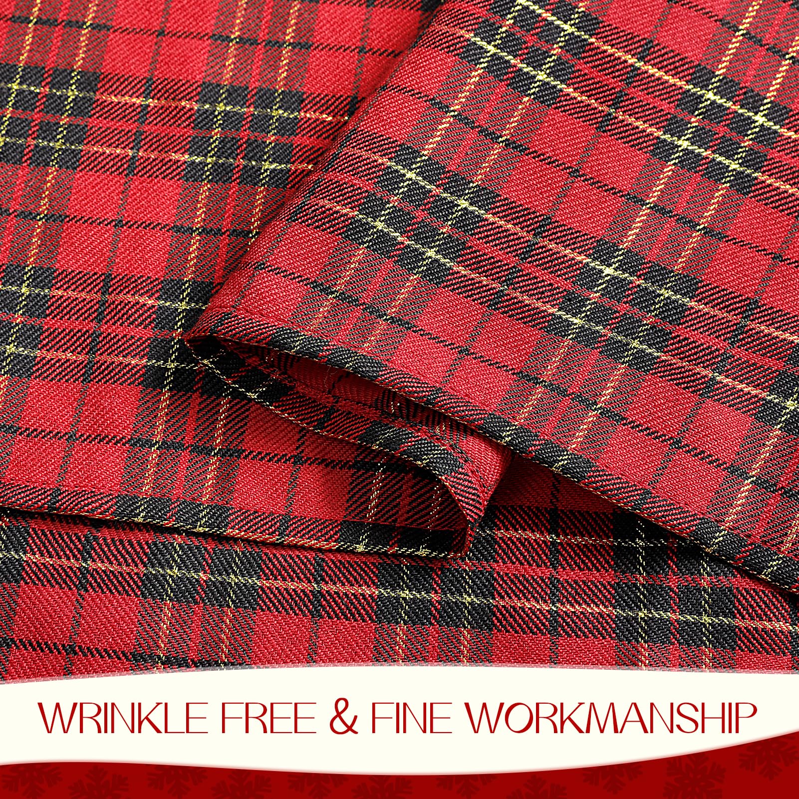 Romanstile holiday dining setup with vibrant plaid for festive ambiance