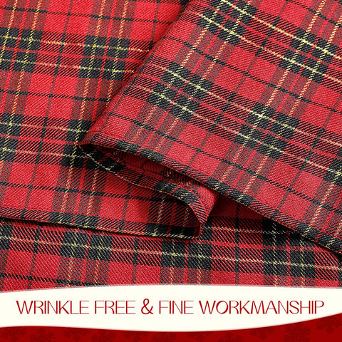 Romanstile holiday dining setup with vibrant plaid for festive ambiance