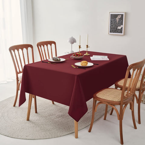 Romanstile burgundy tablecloth close-up showing spill-proof finish