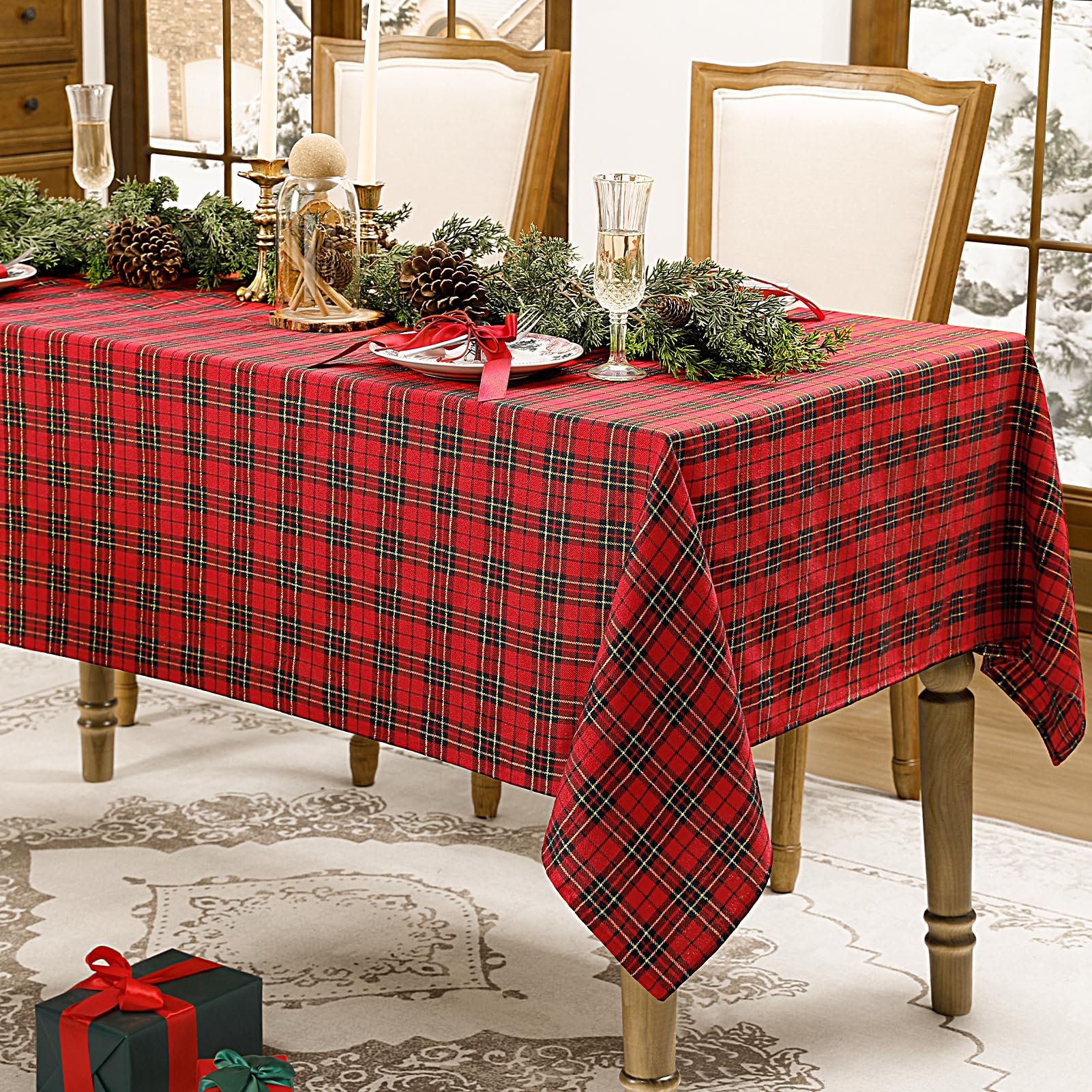 Romanstile red buffalo plaid fabric close-up showing durable cotton blend