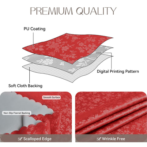 Romanstile Rose Red vinyl tablecloth 60x84 with flannel backing for surface protection.