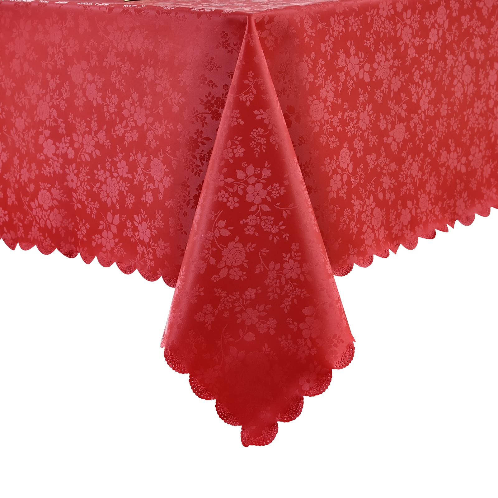 Romanstile Rose Red vinyl tablecloth 60x84 with waterproof surface for outdoor dining.