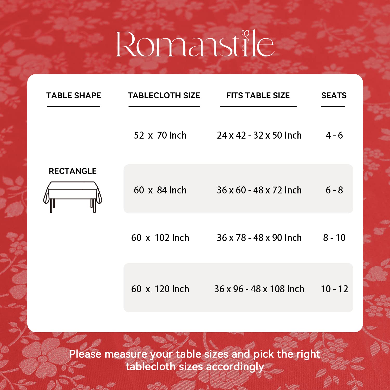 Romanstile Rose Red vinyl tablecloth 60x84 wipeable surface for quick cleanup.