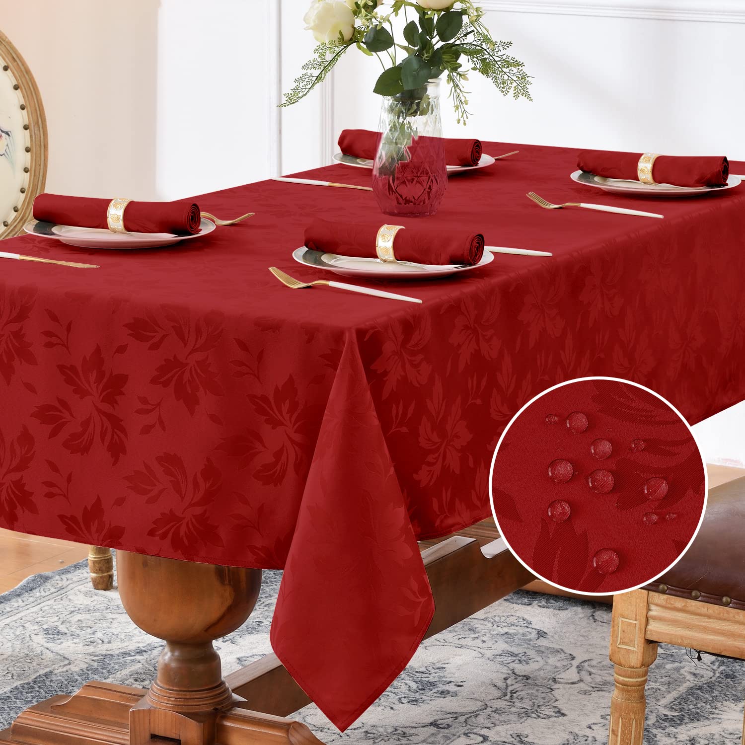 Romanstile Valentine jacquard tablecloth close-up reveals floral damask detail for refined table styling