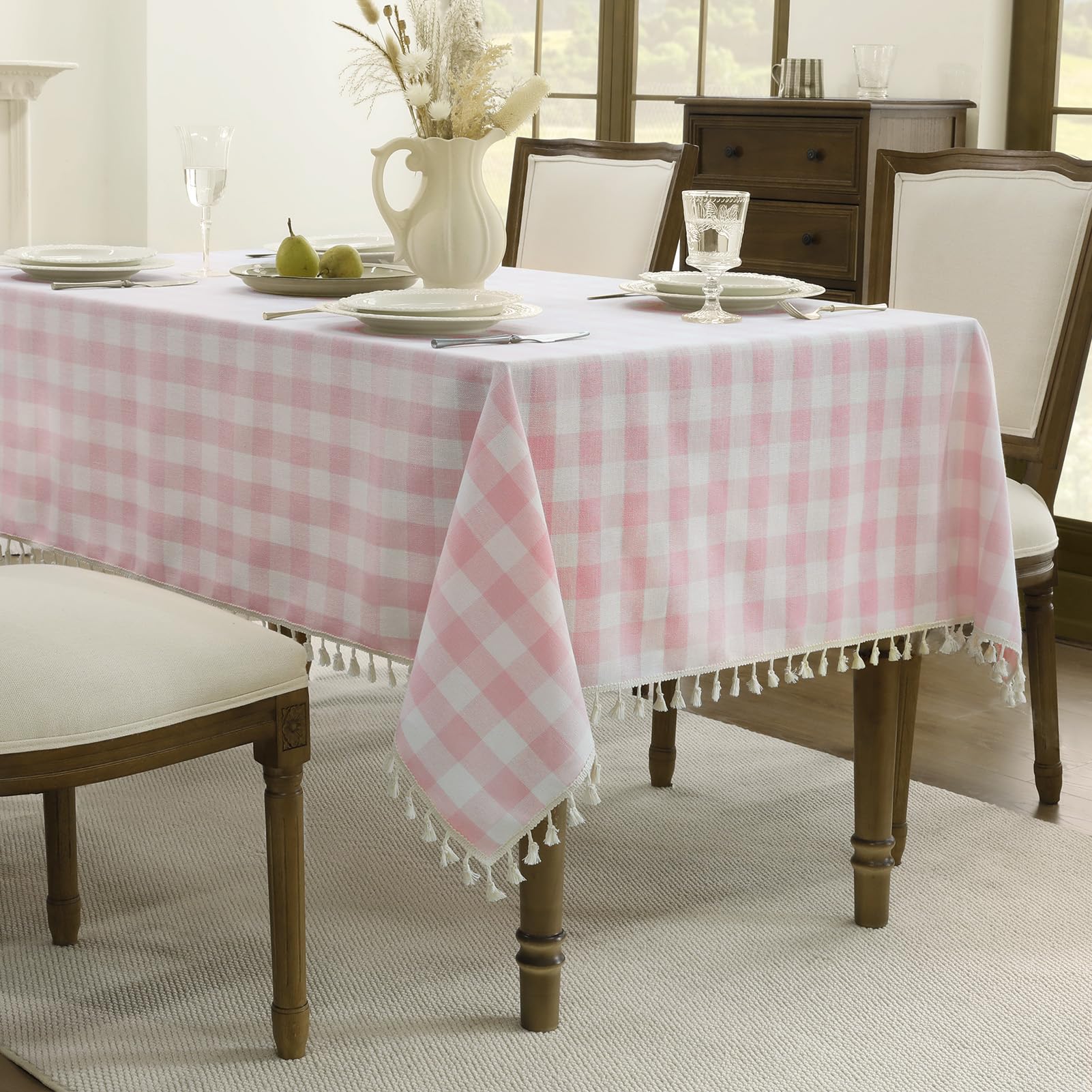 Romanstile wrinkle-free draped tablecloth demonstrating clean, durable fabric