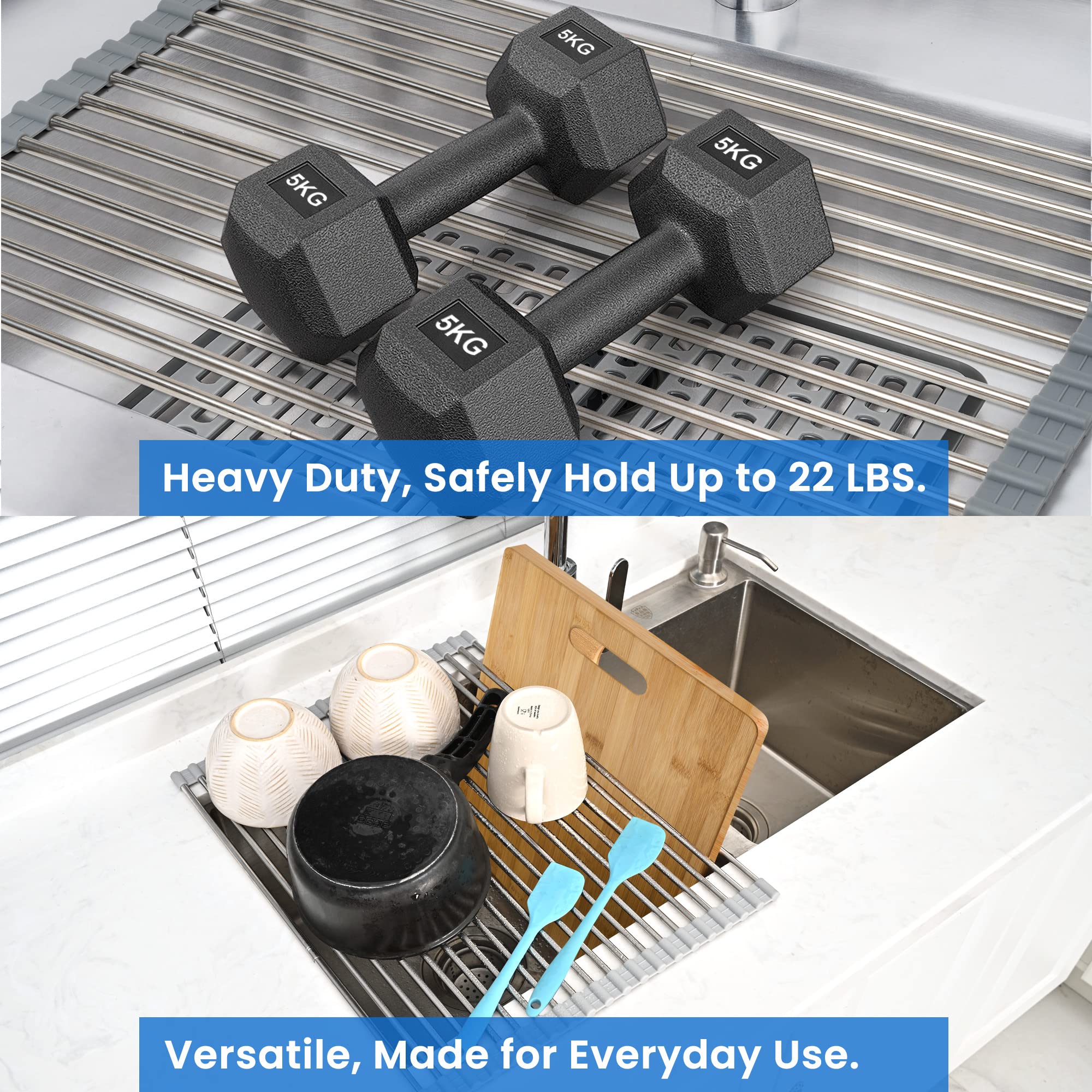 romise dish rack in use over sink holds cups and plates