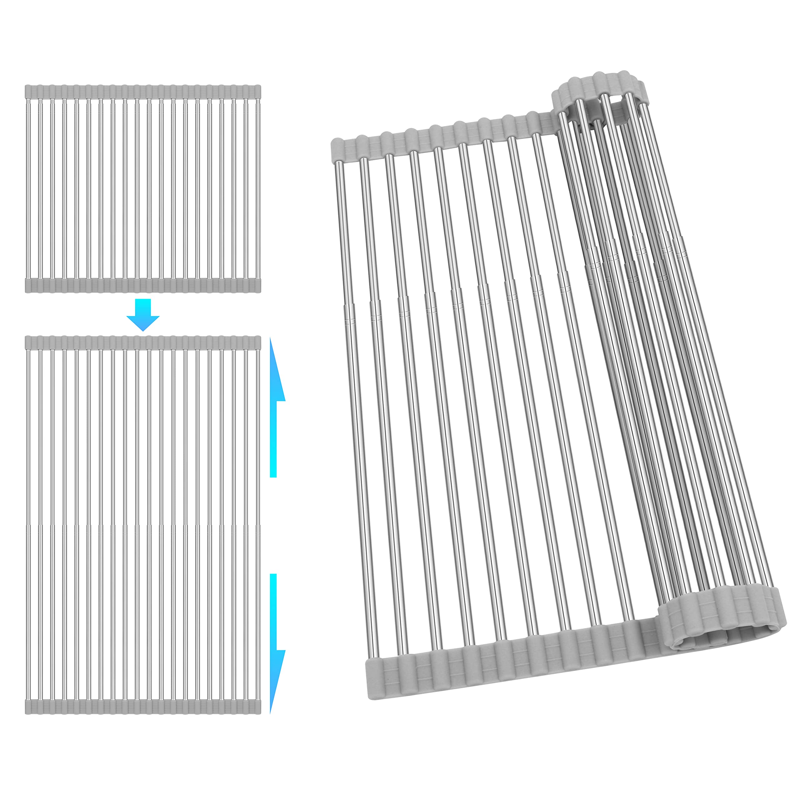 romise roll up dish drying rack extends to fit larger sinks for flexible kitchen organization